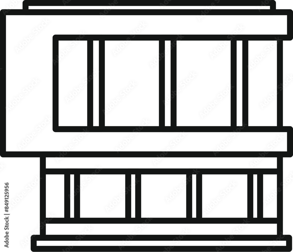 Simple line drawing of an office building representing modern urban architecture with large windows