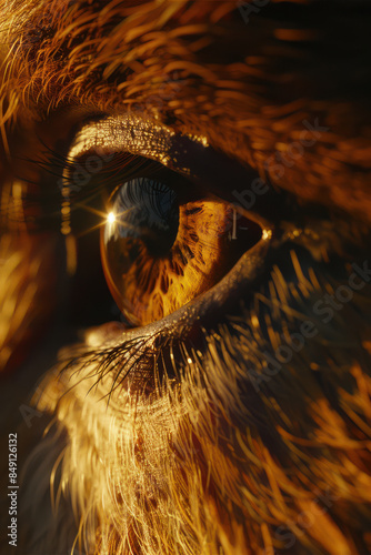 The Golden Gaze A Close Up View of an Animal Eye Capturing the Warmth of Sunset and Reflecting the Natural Beauty and Mystery of Wildlife Photography photo