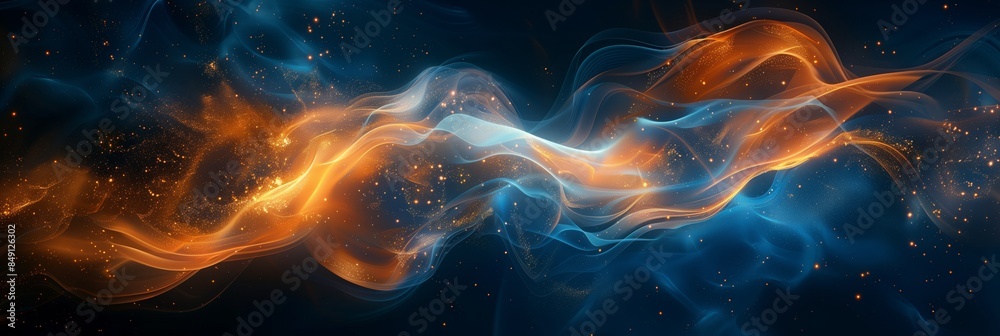 Abstract background with swirling liquid paint in blue and orange colors. Abstract background with swirling liquid paint in blue and orange colors.