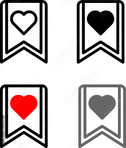 set of bookmark icons with heart. favorite icons symbol - add to favorites with heart symbol. vector illustration