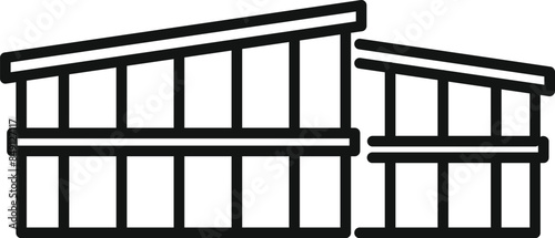 Minimalist line art illustration representing a modern industrial building during its construction phase