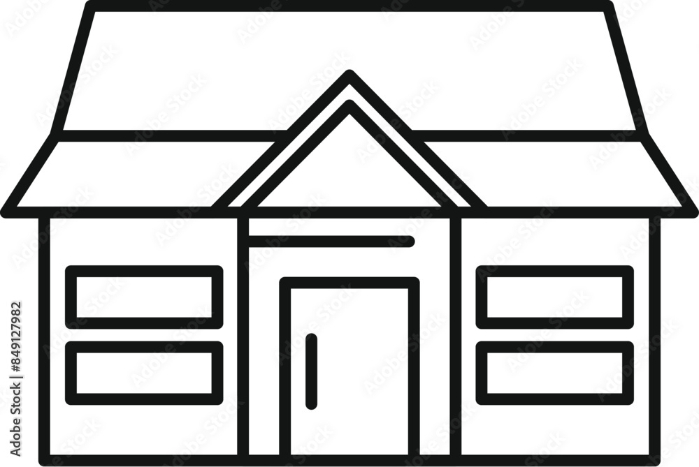 Simple black and white line drawing of a house exterior with garage, suitable for architectural plans or real estate marketing Simple black and white line drawing of a house exterior with garage, suitable for architectural plans or real estate marketing