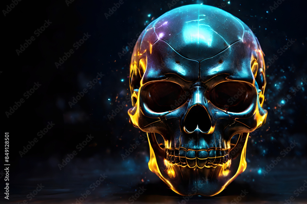 Dynamic dimensional graphic photograph of the human skull ai generated.