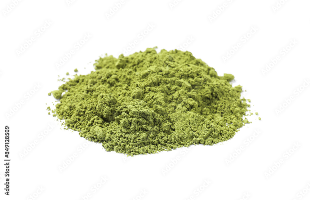 Green matcha powder isolated on white. Natural drink Green matcha powder isolated on white. Natural drink