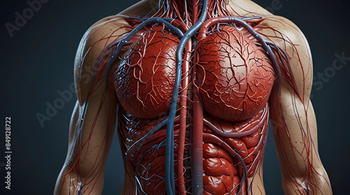 Virtual photographs simulate the human body, the functioning of human internal systems ai generated.