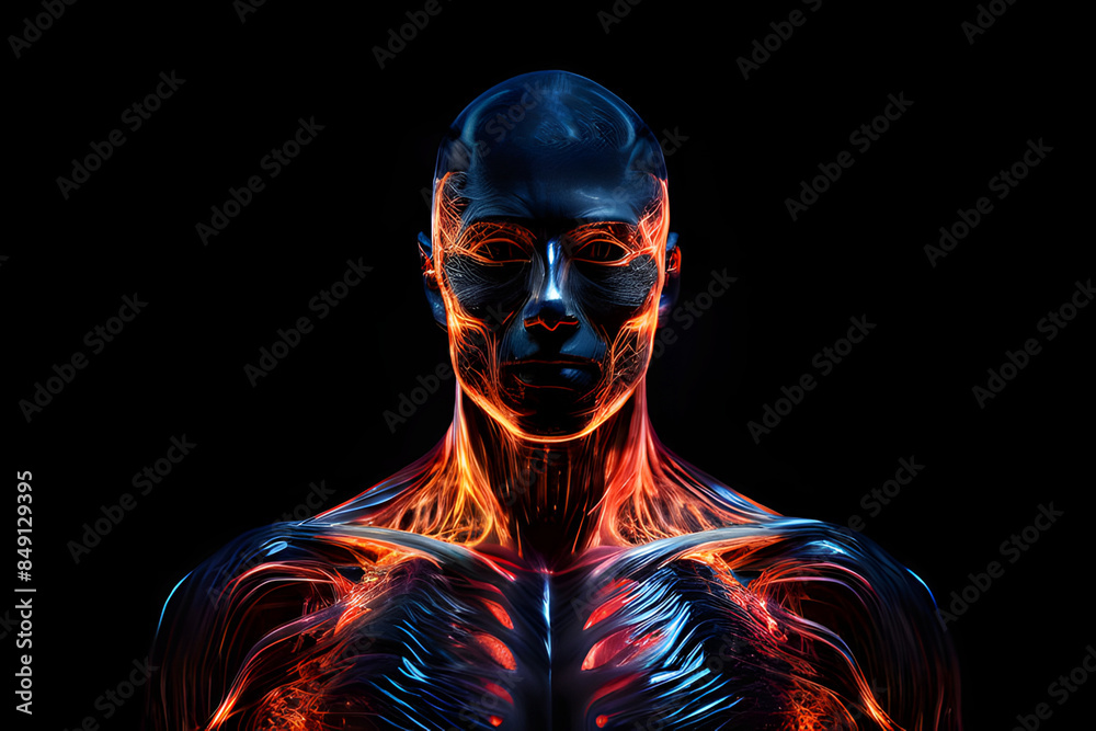 Virtual human body image simulated by digital technology with dynamic dimensions, graphic design ai generated. Virtual human body image simulated by digital technology with dynamic dimensions, graphic design ai generated.