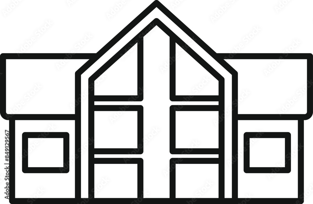 Simple black and white icon of a modern eco friendly house with solar panels on the roof Simple black and white icon of a modern eco friendly house with solar panels on the roof