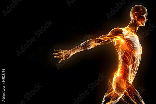 Virtual human body image simulated by digital technology with dynamic dimensions, graphic design. ai generated.