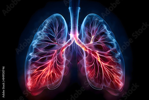 Lung images simulated with dynamic dimension technology. ai generated.