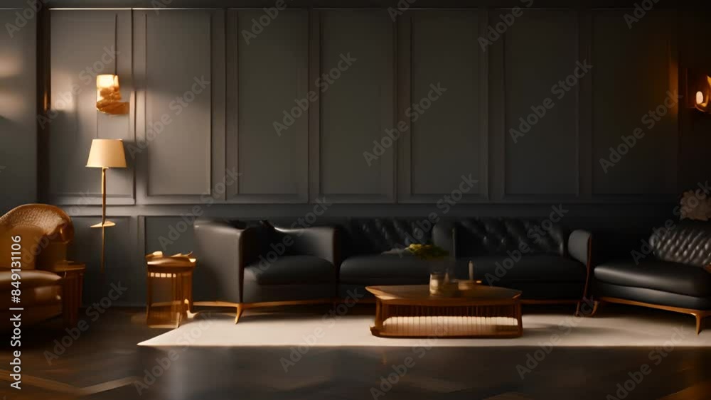 Modern Black Living Room With Gold Accents Generative AI Modern Black Living Room With Gold Accents Generative AI