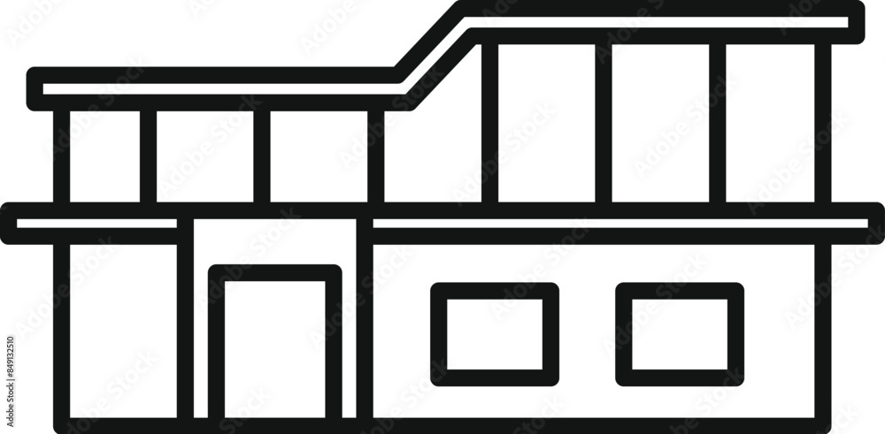 Simple black and white icon of a modern two storey house with balcony and big windows Simple black and white icon of a modern two storey house with balcony and big windows