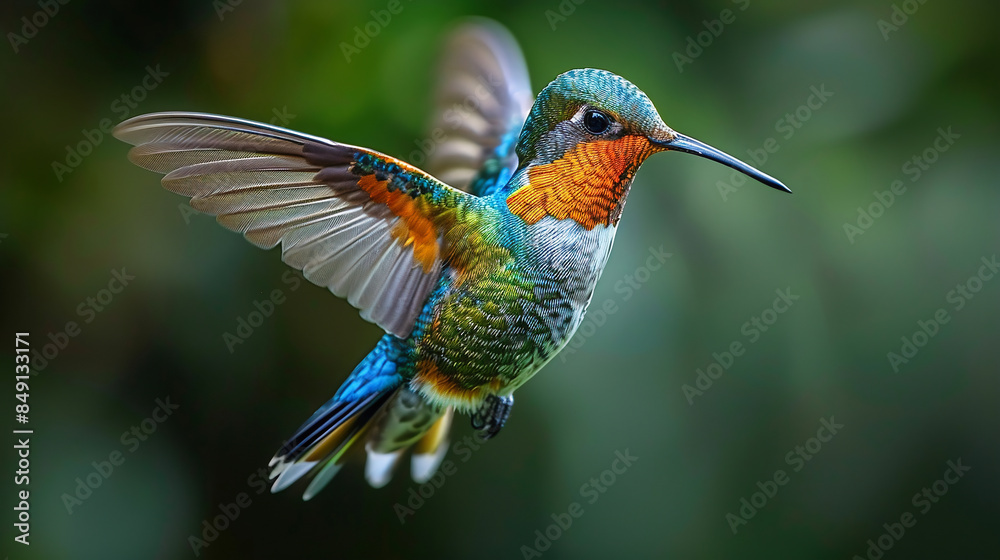 Fototapeta premium Hummingbird with vibrant colors in flight