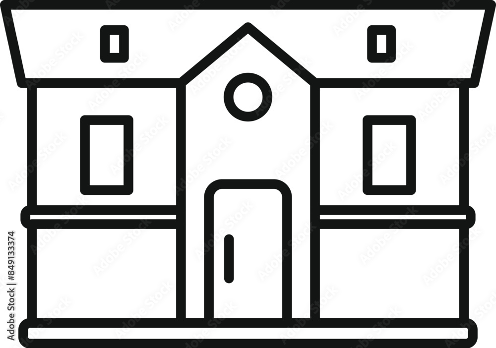Simple line drawing of a city hall building featuring a large doorway and windows Simple line drawing of a city hall building featuring a large doorway and windows