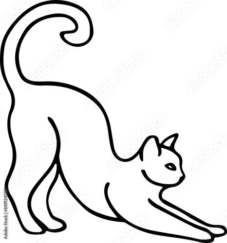 line drawing of a cat stretching