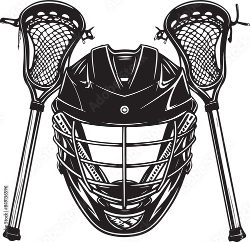 Lacrosse Sticks And Helmet Lacrosse Equipment Front View Vector Illustration