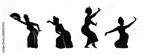 Indonesian traditional dance, called jaipong, silhouette design with various types of models, vector eps 10.