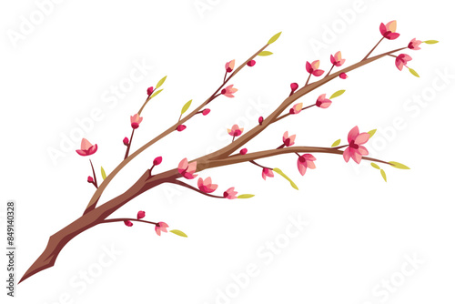 Very Thin Sakura Branch with Flowers in Buds,tree, branch, spring, flower, nature, blossom, cherry, vector, design, plant, floral, sakura, leaf, 