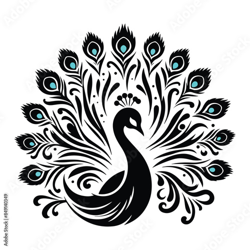 Silhouette Vector Art Featuring Majestic Peafowls in Detailed Floral and Mandala Design.