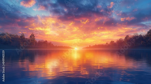 Sunset Over a Tranquil Lake