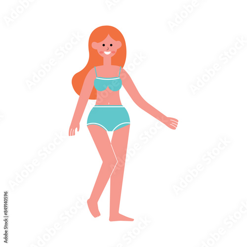 illustration of a woman on holiday at the beach, a character flat design style