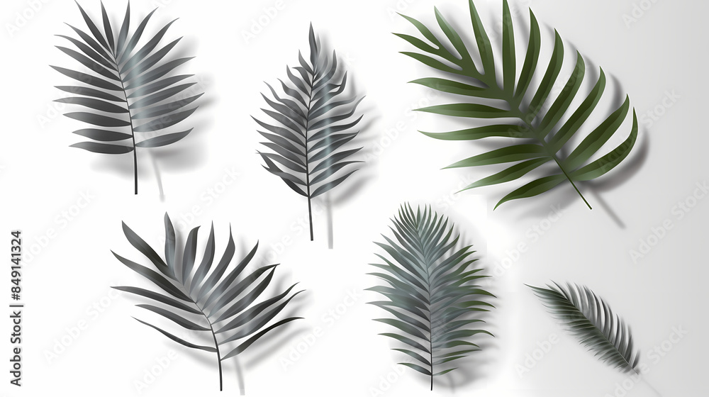 Realistic transparent shadow from a leaf of a palm tree on the white background. Tropical leaves shadow. Mockup with palm leaves shadow. Realistic transparent shadow from a leaf of a palm tree on the white background. Tropical leaves shadow. Mockup with palm leaves shadow.