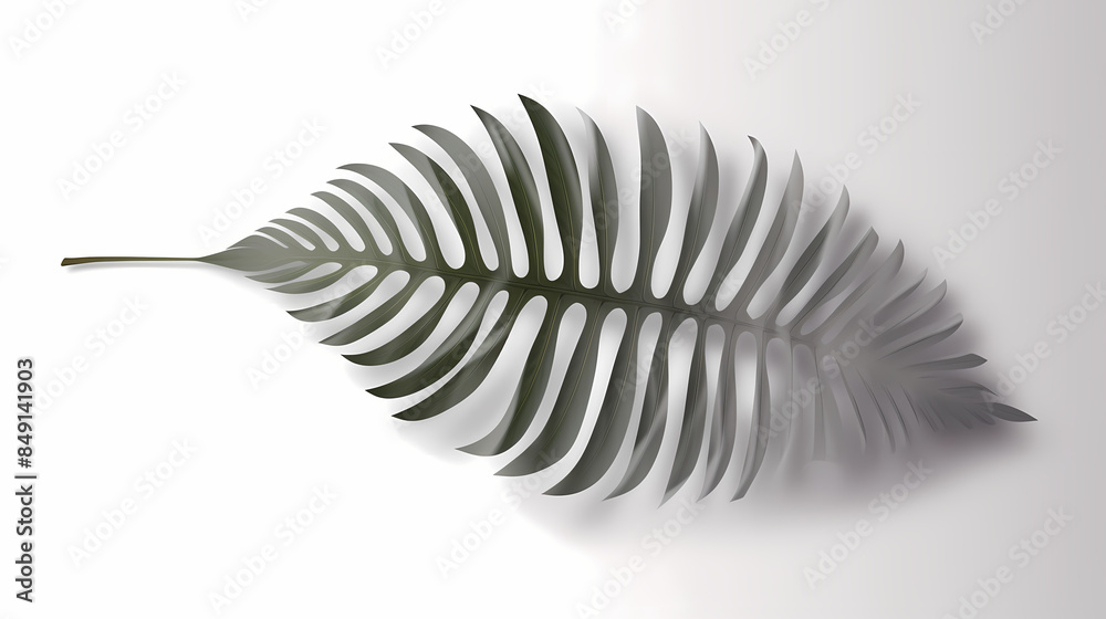 Obraz premium Realistic transparent shadow from a leaf of a palm tree on the white background. Tropical leaves shadow. Mockup with palm leaves shadow.