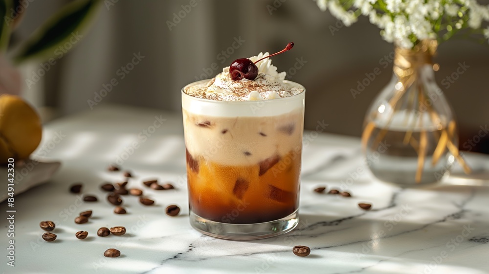 Coffee with Whipped Cream and Cherry Coffee with Whipped Cream and Cherry