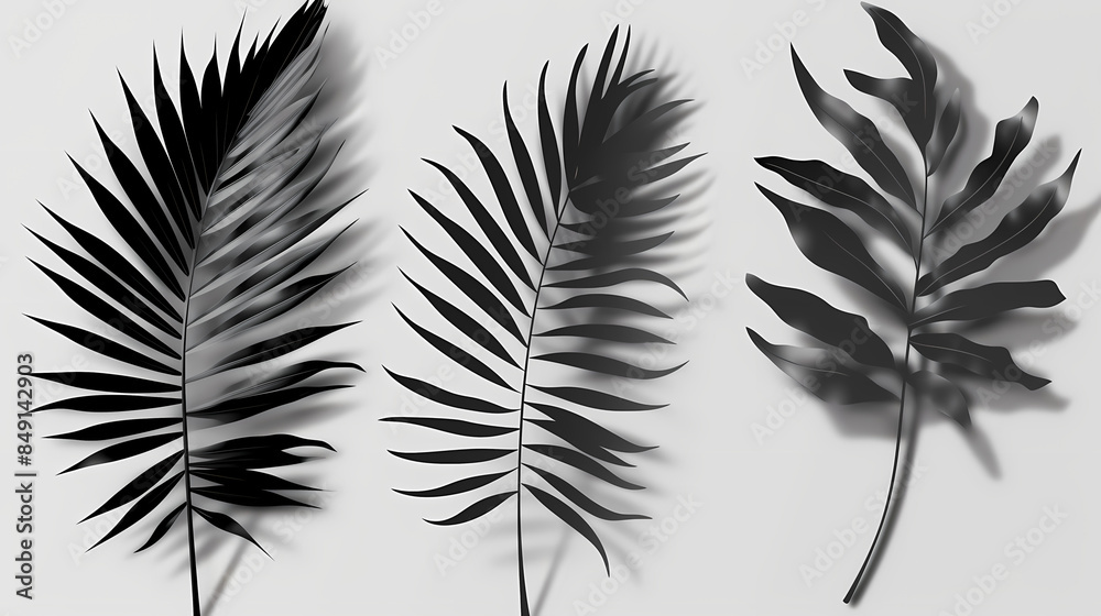 Realistic transparent shadow from a leaf of a palm tree on the white background. Tropical leaves shadow. Mockup with palm leaves shadow. Realistic transparent shadow from a leaf of a palm tree on the white background. Tropical leaves shadow. Mockup with palm leaves shadow.
