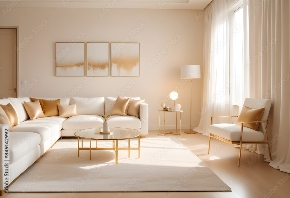 Fototapeta premium white and gold theme modern interior