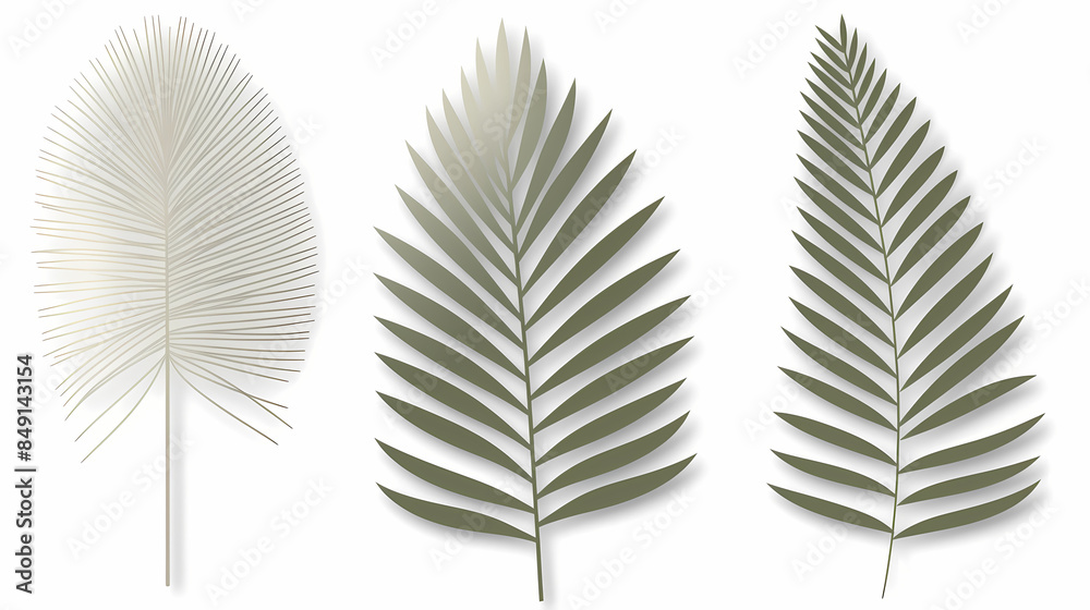Fototapeta premium Realistic transparent shadow from a leaf of a palm tree on the white background. Tropical leaves shadow. Mockup with palm leaves shadow.