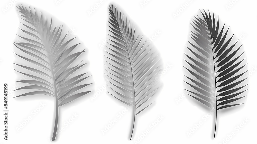 Fototapeta premium Realistic transparent shadow from a leaf of a palm tree on the white background. Tropical leaves shadow. Mockup with palm leaves shadow.