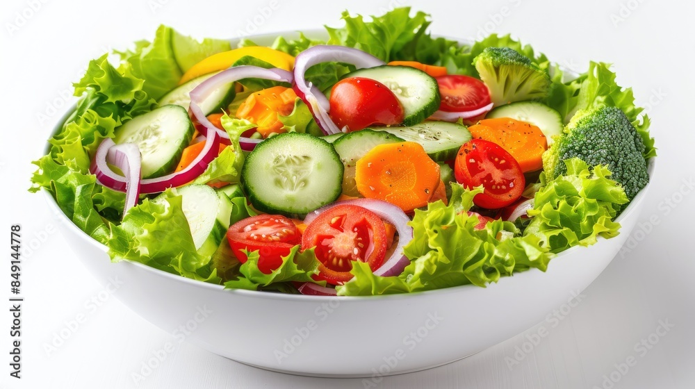 Fresh vegetable salad in a white bowl with shallow depth of field