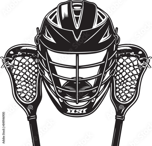 Lacrosse Sticks And Helmet Lacrosse Equipment Front View Vector Illustration Silhouette