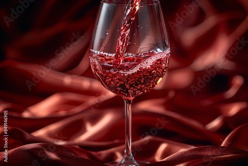 A hand delicately pouring red wine into a crystal glass