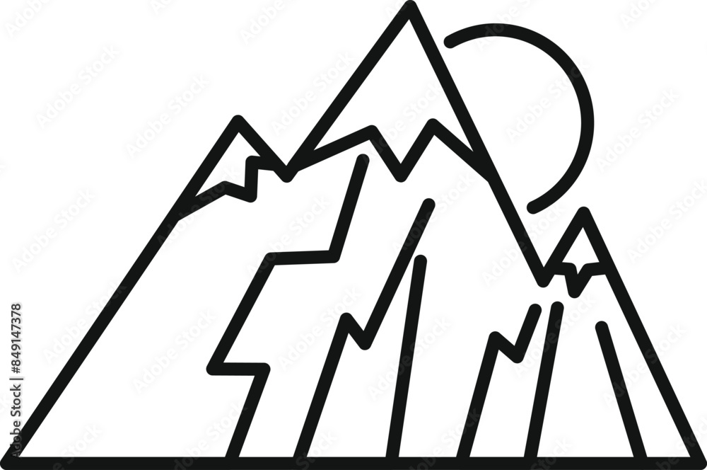Minimalist illustration featuring a mountain range with the sun shining overhead