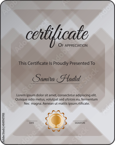 Certificate of achievement border template with luxury badge and modern line pattern.