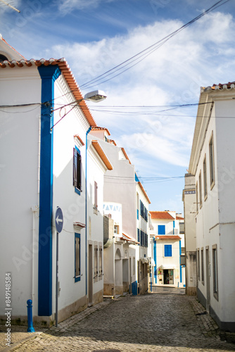 Ornate streets of the coastal town of Ericeira, Portugal