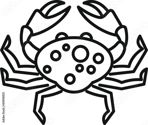 Simple line drawing of a crab with big claws, useful for representing seafood or the ocean