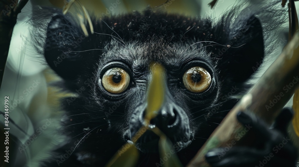 Fototapeta premium A cute monkey is staring at you with big round eyes.
