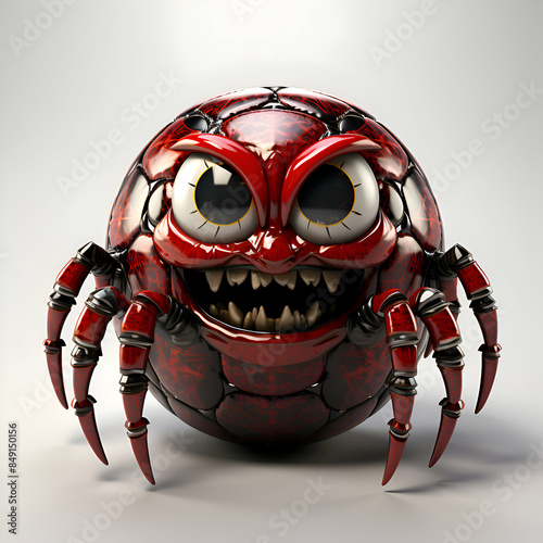 3d rendering of a red spider with big eyes and sharp teeth