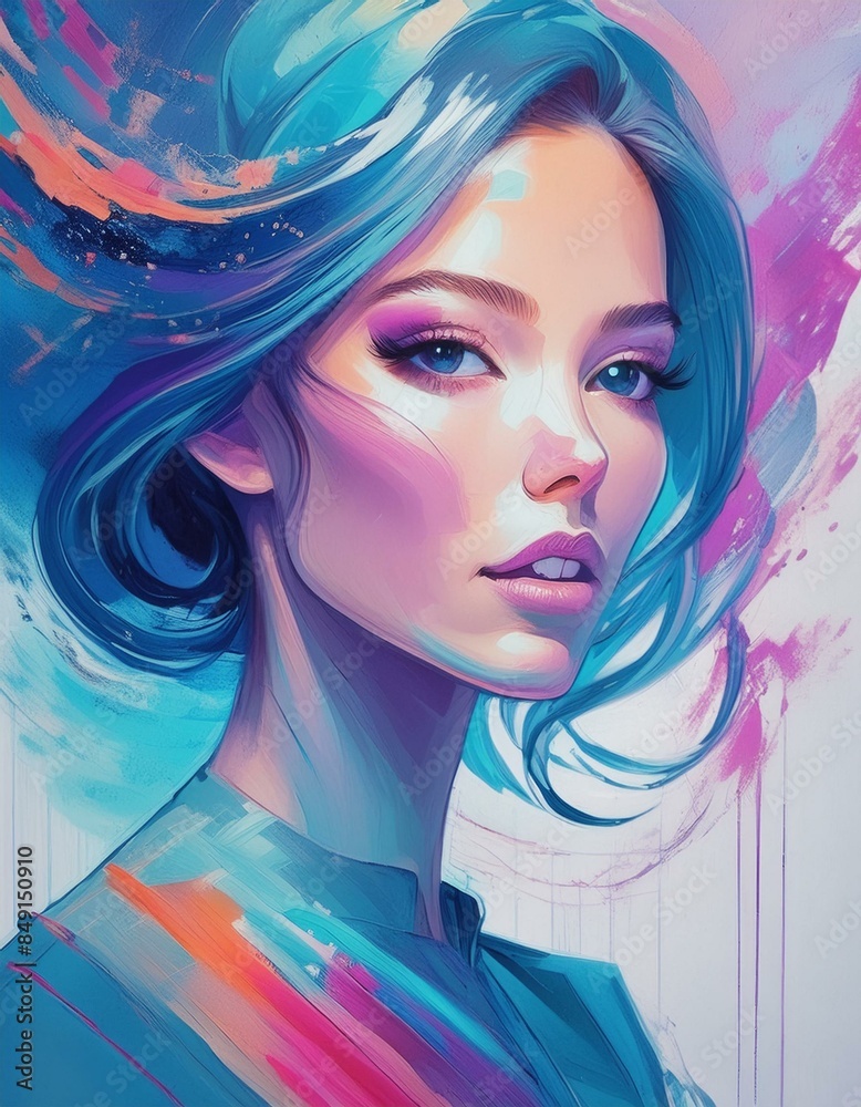Painted portrait of a beautiful woman Painted portrait of a beautiful woman