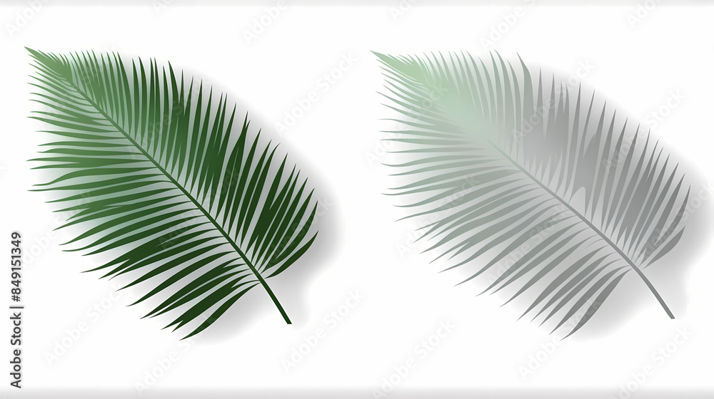 Fototapeta premium Realistic transparent shadow from a leaf of a palm tree on the white background. Tropical leaves shadow. Mockup with palm leaves shadow.