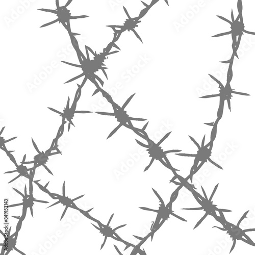 Tangled Barbed Wire Silhouette: Harsh Angles on White, Security Concept.
