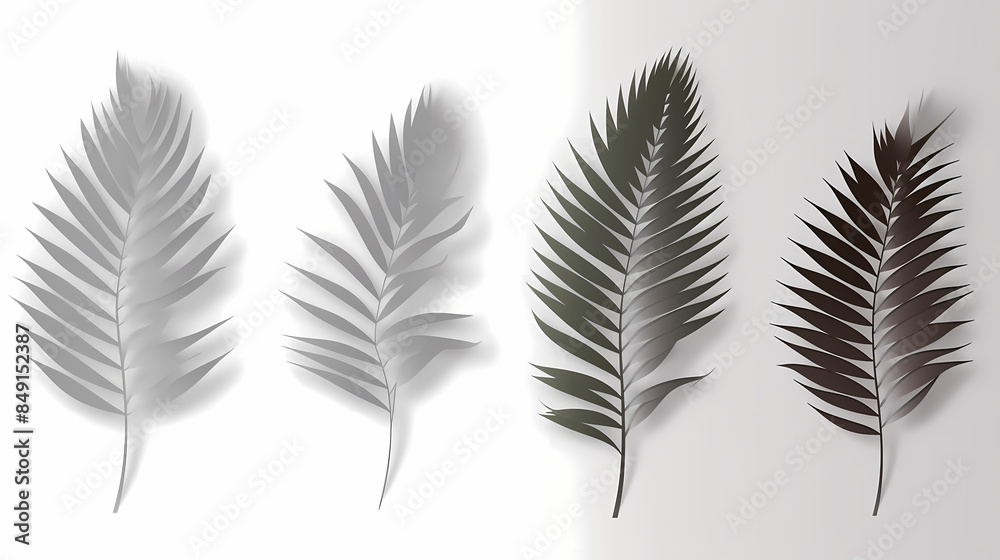 Realistic transparent shadow from a leaf of a palm tree on the white background. Tropical leaves shadow. Mockup with palm leaves shadow. Realistic transparent shadow from a leaf of a palm tree on the white background. Tropical leaves shadow. Mockup with palm leaves shadow.
