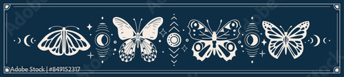 Mystic butterfly vector illustration. Magic moth with celestial moon