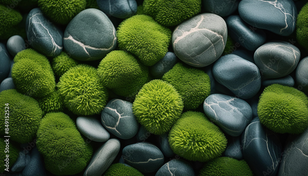 Macro shot of moss on stone, soft, green moss against the coarse stone surface. landscaping, abstract, natural background. Macro shot of moss on stone, soft, green moss against the coarse stone surface. landscaping, abstract, natural background.