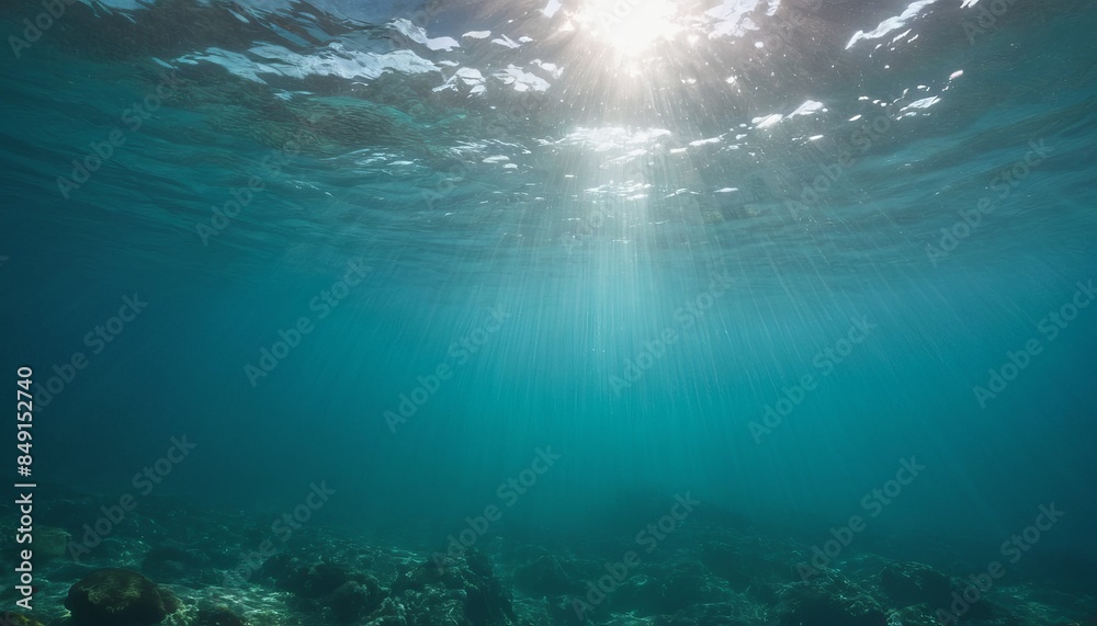 Fototapeta premium Mesmerizing underwater view of the coral reef, illuminated by the rays of the sun. Concept related to nature, marine life, ecology, summer vacation and adventure
