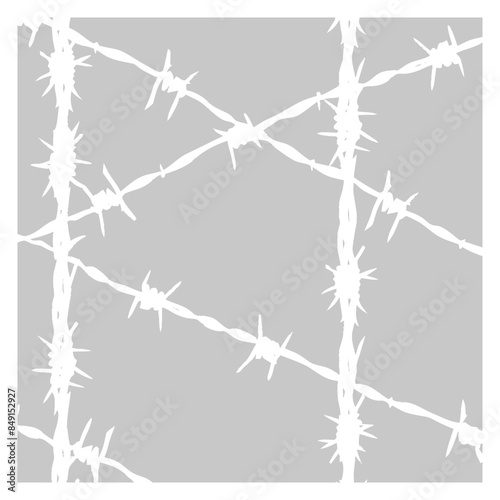 White Barbed Wire Abstract: Stark Grid on Gray.