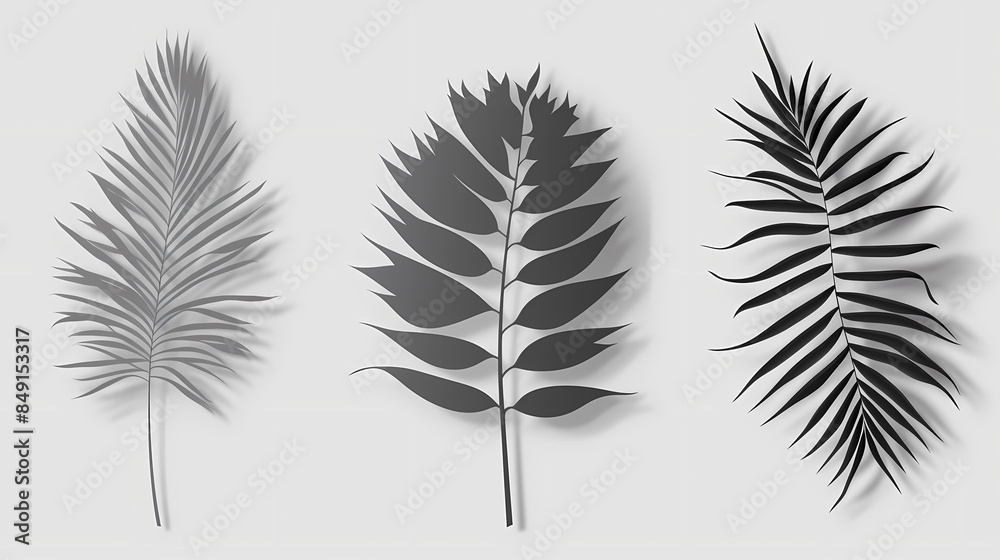 Realistic transparent shadow from a leaf of a palm tree on the white background. Tropical leaves shadow. Mockup with palm leaves shadow. Realistic transparent shadow from a leaf of a palm tree on the white background. Tropical leaves shadow. Mockup with palm leaves shadow.
