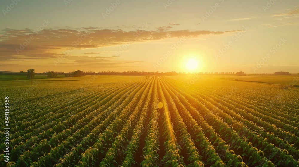 Aerial drone captures soybean field at sunset Aerial drone captures soybean field at sunset